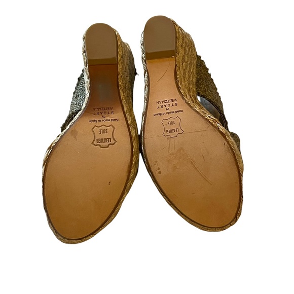 Stuart Weitzman Alex Raffia Green Wedge Shoes Size 7.5 - Picture 7 of 9